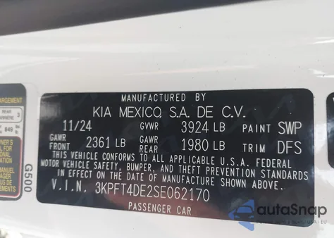 2025 Kia K4 Lxs from USA, damaged, VIN 3KPFT4DE2SE062170